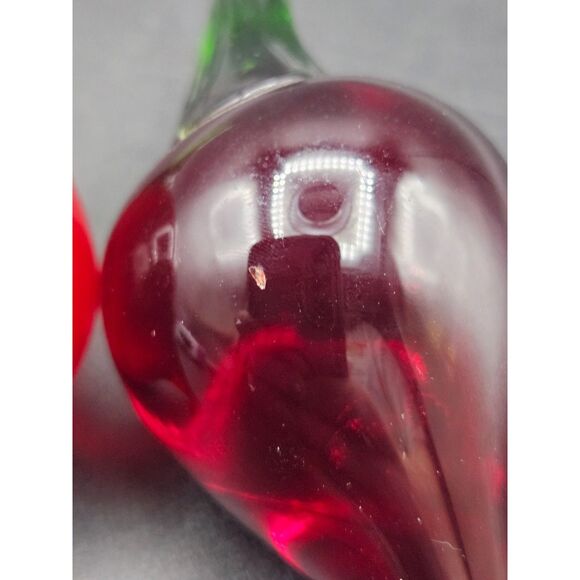 Hand Blown Art Glass Red Chili Peppers with Green Stem - Picture 3 of 4